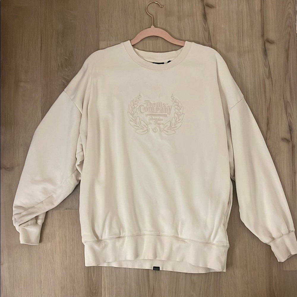 Thrills Cream Crewneck Sweater with Ribbed Details